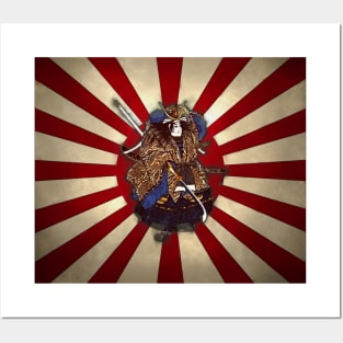 Naginita Samurai over Rising Sun Japan Flag Posters and Art